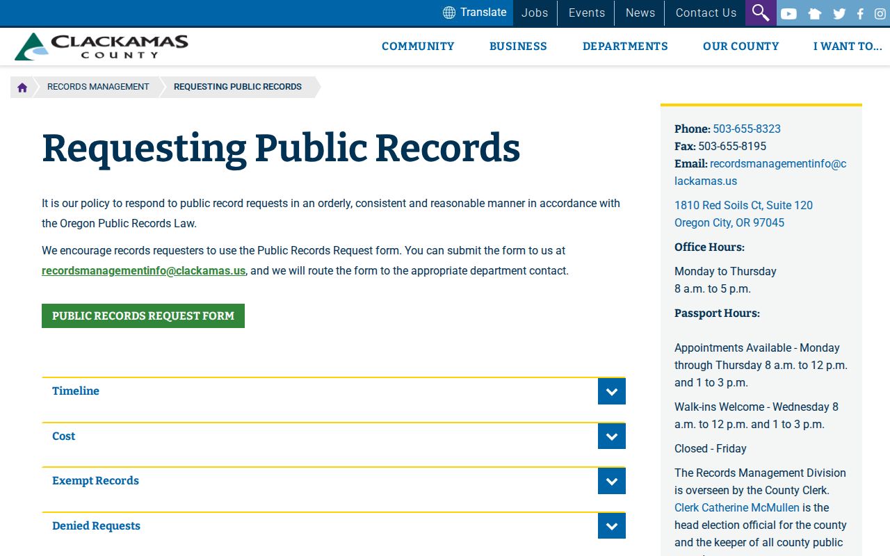 Clackamas County release records public request process