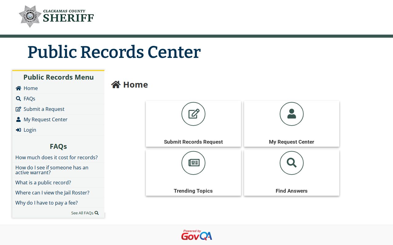 Clackamas County released mugshots sheriff records request center