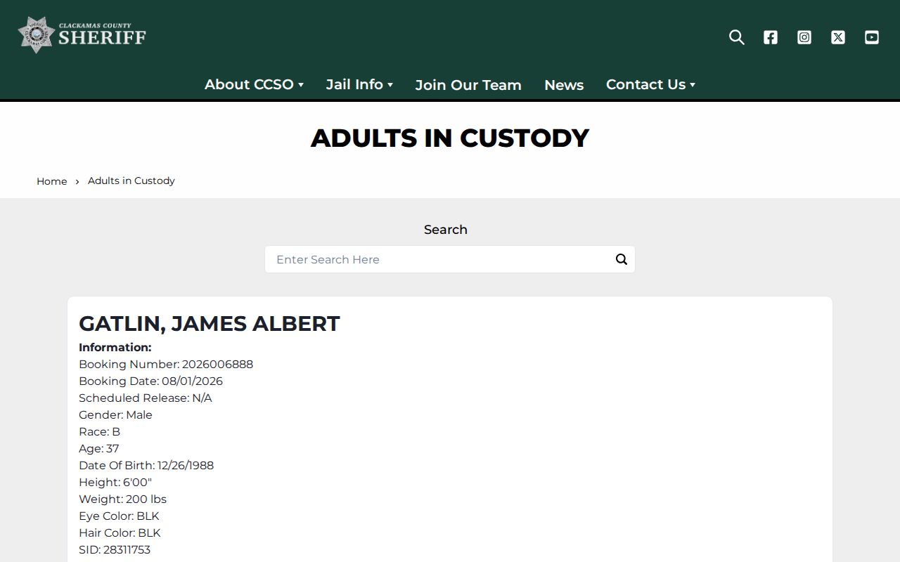 Clackamas County 24-hour release search Adults in Custody handoff