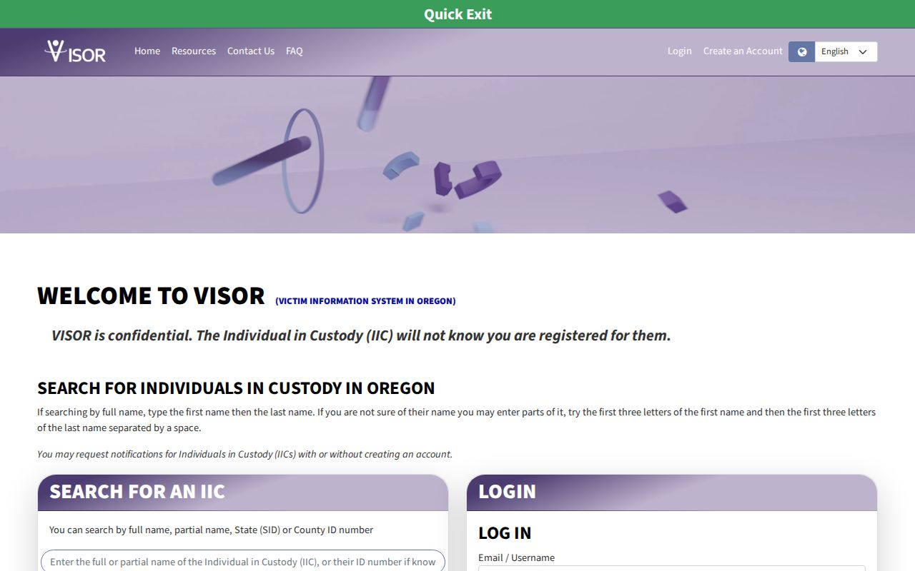 Oregon VISOR search for Clackamas County released inmate records